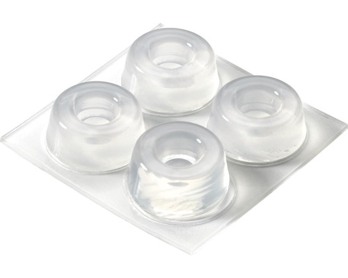 Universalpuffer Ø 22x10 mm transparent, 100 Stück Vier transparente Türstopper aus Kunststoff