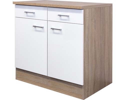 Unterschrank Flex Well Samoa weiß/Eiche 80x85x60 cm mit Drehtür