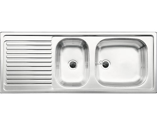 Spüle aus Edelstahl mit zwei Becken und Abtropffläche