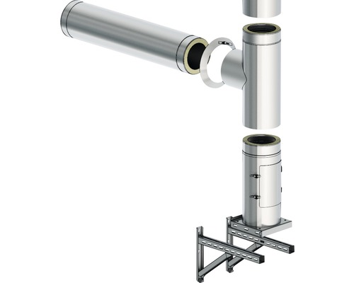 Doppelwandiger Edelstahlschornstein mit Wandhalterung und T-Stück