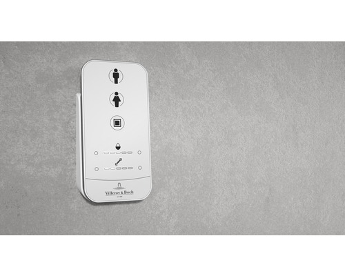 Villeroy & Boch Logo neben einer Bedieneinheit mit Toilettenspülfunktionen