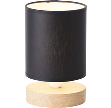 Tischleuchte mit schwarzem Stoffschirm und Holzfuß