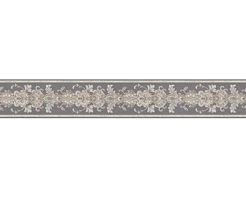 Bordüre 36730-1 Papier Ornament graphit silber 5 m x 10 cm Bordüre mit floralem Muster für Wandgestaltung