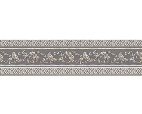 Bordüre 36731-1 Papier Ranken-Ornament graphit silber 5 m x 17 cm Bordüre mit floralem Muster für Wanddekoration
