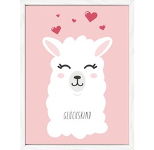 Gerahmtes Bild mit Lama und der Aufschrift Glückskind