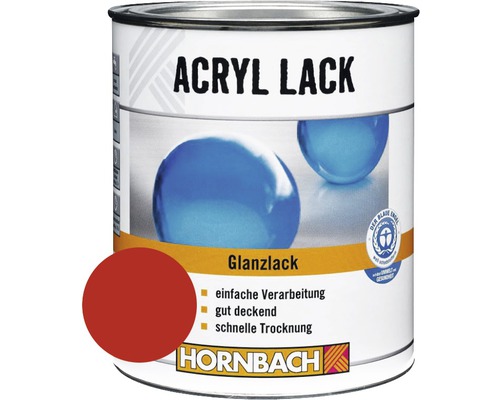 HORNBACH Buntlack Acryllack glänzend feuerrot 750 ml Acryllack Glanzlack in Dose mit Farbbeispiel und Blauer Engel Siegel