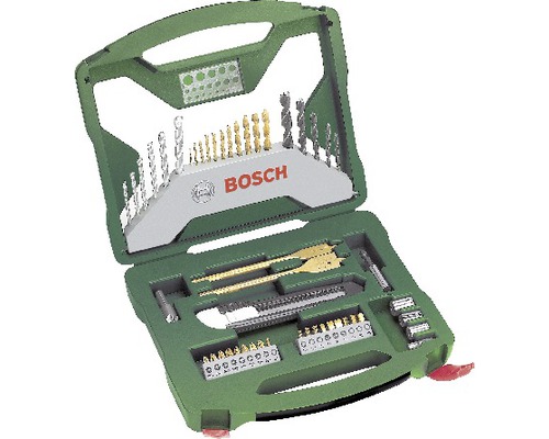 Bosch Bohrerset in grüner Kunststoffbox mit verschiedenen Bohrern und Bits