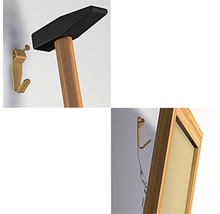 Illustration zeigt die Befestigung eines Bildes mit einem Hammer und einem Bilderhaken