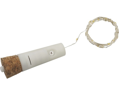 Flaschenlicht mit Korken und Drahtlichterkette