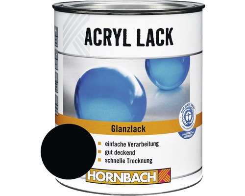 HORNBACH Buntlack Acryllack glänzend tiefschwarz 375 ml Acryllack Glanzlack Dose mit Farbbeispiel und Blauer Engel Siegel