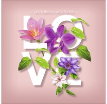 Schriftzug Liebe mit Blumen und Pflanzen