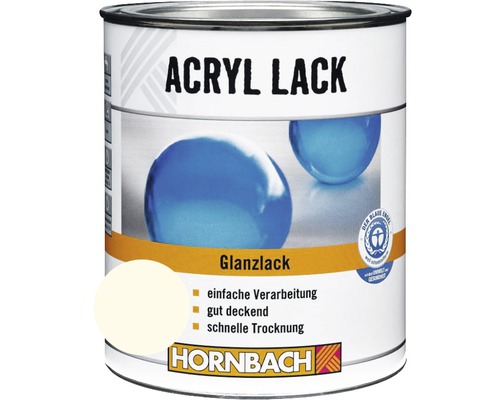 HORNBACH Buntlack Acryllack glänzend reinweiß 125 ml Acryllack Glanzlack Dose mit Umweltzeichen Blauer Engel und Hornbach Logo