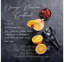 Orange Blossom Cocktail mit Zutaten und Zubereitungshinweisen.