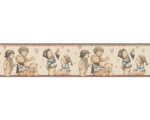Bordüre 8793-25 selbstklebend Bärchen braun beige 5 m x 17 cm Bordüre mit Teddybärenmuster für Kinderzimmer