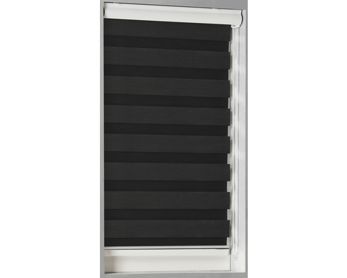 Doppelrollo mit abwechselnd transparenten und blickdichten Stoffbahnen