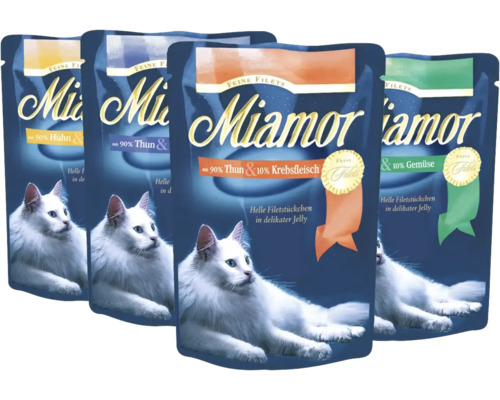 Mehrere Packungen Miamor Feine Filets Katzennahrung mit Huhn, Thunfisch, Krebsfleisch und Gemüse