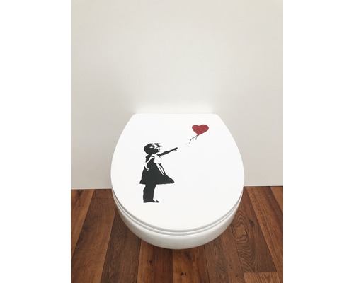 Toilettendeckel mit Mädchen- und Herzballonmotiv