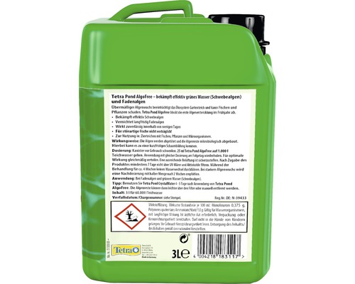Tetra Pond AlgoFree, Mittel gegen Grünes Wasser und Fadenalgen in Teichen, 3 Liter