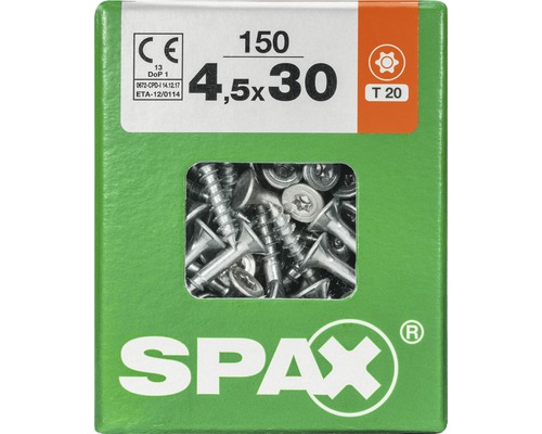 Schachtschrauben der Größe 4,5x30 in grüner Spax Verpackung