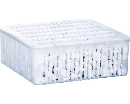 Feuchtigkeitsabsorber mit Granulat in einem Kunststoffbehälter