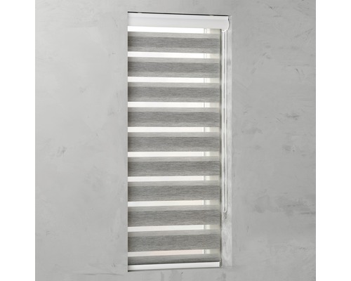 Fenster mit blickdichtem, grauem Doppelrollo