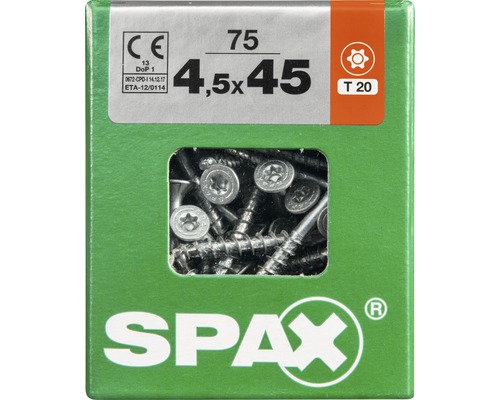 Spax Universalschraube T-STAR plus Senkkopf TX Teilgewinde 4,5x45 mm WIROX 75 Stück SPAX Schrauben 4,5x45 mm, Packungsinhalt