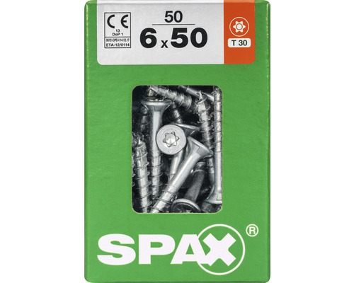 Spax Universalschraube T-STAR plus Senkkopf TX Teilgewinde 6x50 mm WIROX 50 Stück Spax Schrauben 6x50 Millimeter, 50 Stück