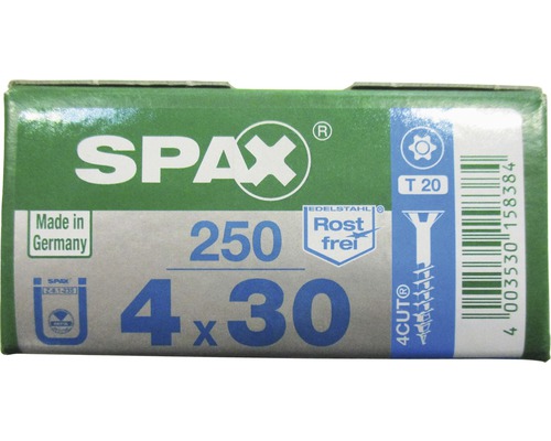 Spax Universalschraube T-STAR plus Senkkopf TX Teilgewinde 4x30 mm Edelstahl A2 250 Stück Verpackung Spax Schrauben 4x30 Millimeter, 250 Stück, Edelstahl rostfrei