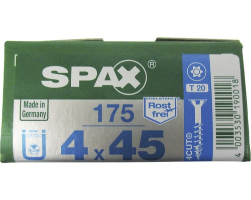 Verpackung Spax Schrauben 4,0 x 45 mm, 175 Stück, Edelstahl Rostfrei