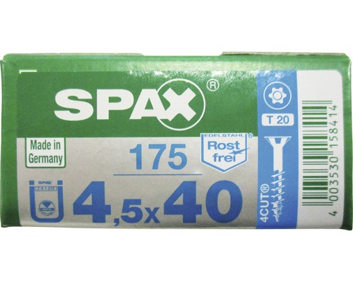 Verpackung Spax Schrauben 4,5x40 Millimeter, 175 Stück, Edelstahl rostfrei