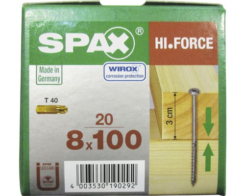 Verpackung Spax Hi.Force Schrauben 8x100 Millimeter, 20 Stück