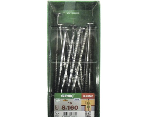 Spax Holzbauschraube HI.FORCE T-STAR plus Tellerkopf TX Teilgewinde 8x160 mm WIROX 16 Stück Spax Hi-Force Nägel, 8x160 mm, 16 Stück