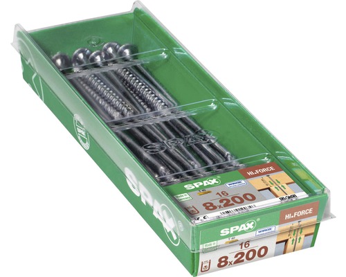 Spax Holzbauschraube HI.FORCE T-STAR plus Tellerkopf TX Teilgewinde 8x200 mm WIROX 16 Stück Spax Hi-Force Schrauben, 8 x 200 mm, 16 Stück in einer Verpackung