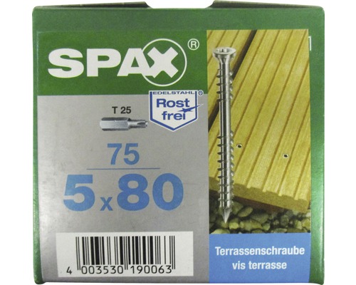 Spax Terrassenschrauben Packung 5x80 mit Rostfrei Siegel