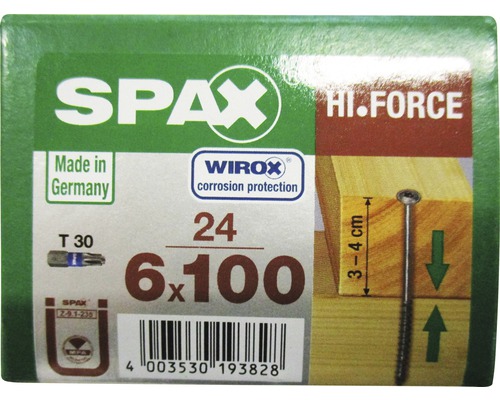 Spax Holzbauschraube HI.FORCE T-STAR plus Tellerkopf TX Teilgewinde 6x100 mm WIROX 24 Stück Verpackung Spax Hi.Force Schrauben 6x100 mm