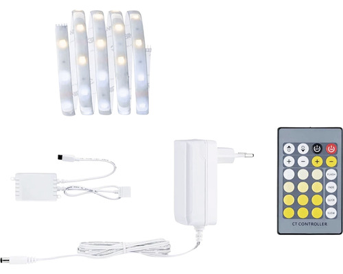 MaxLED 250 Betriebsfertiges Strip-Basisset IP44 1,5 m 405 lm 2700 K TunnableWhite beschichtet 45 LED´s 24V Smart Home-fähig nach Erweiterung LED-Streifen-Set mit Steuerung, Netzteil und Fernbedienung