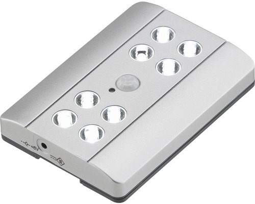 LED Mobiles Sensorlicht Batteriebetrieb titanfarben mit Leuchtmittel 11,6x11,5 cm LED-Leuchte mit Bewegungsmelder für den Innenbereich