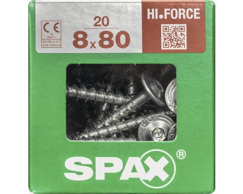 Spax Holzbauschraube HI.FORCE T-STAR plus Tellerkopf TX Vollgewinde 8x80 mm WIROX 20 Stück SPAX Universalschrauben 8x80 im Karton