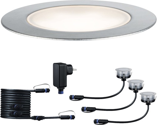 Paulmann Plug & Shine LED Bodeneinbauleuchten Starterset IP65 3x1W 3x100 lm 3000 K Floor silber 230/24V 3 Stück