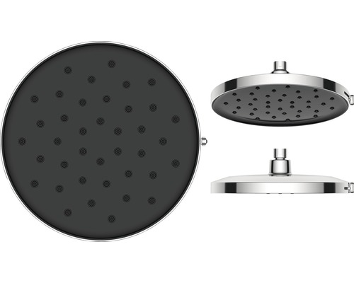 Runde Kopfbrause aus Metall mit mehreren Ansichten