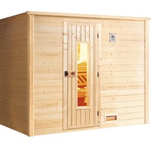 Holzsauna mit Glastür und Steuerungselement