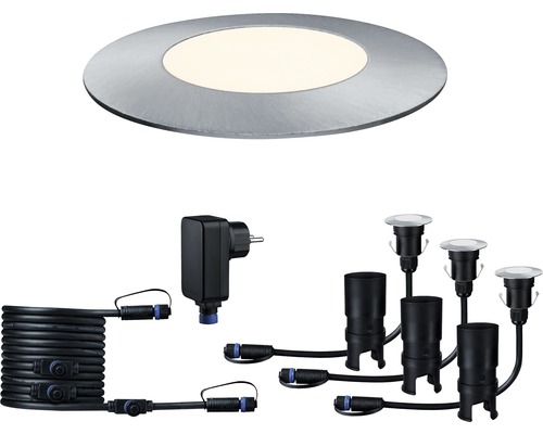 Paulmann Plug & Shine LED Einbauleuchten Starterset IP65 3x2,5W 3x95 lm 3000 K Floor Mini edelstahl 230/24V 3 Stück