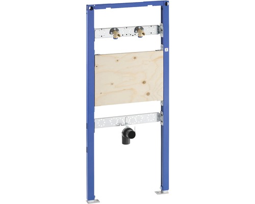 GEBERIT Vorwandelement Duofix für Ausgussbecken Bauhöhe 1120 mm 111.450.00.1 Vorwandelement für ein Wand WC mit Holzplatte, Wasseranschlüssen und Abflussrohr.