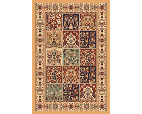 Teppich mit floralen Mustern in verschiedenen Quadraten und Bordüre