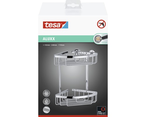Tesa Aluxx Eckregal zur Badaufbewahrung in Verpackung