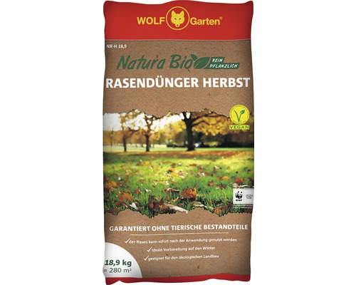 WOLF Natura Bio Herbst Rasendünger rein Pflanzlich, 100% natürliche Inhaltsstoffe 18,9 kg 280m²