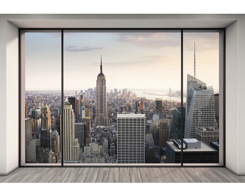 Fototapete Papier 8-916 VOL 15 New York Penthouse 8-tlg. 368 x 254 cm Blick aus einem Fenster auf die Skyline von New York City