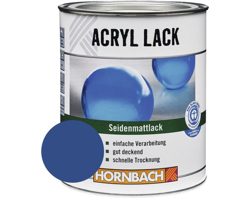 HORNBACH Buntlack Acryllack seidenmatt enzianblau 375 ml Acryllack Dose mit Farbbeispiel und Umweltzeichen Blauer Engel