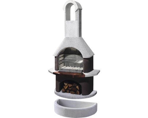 Gartengrillkamin aus Stein mit Holzlagerfach und Grillrost