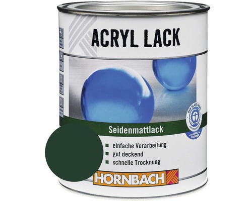 HORNBACH Buntlack Acryllack seidenmatt moosgrün 375 ml Dose Acryllack seidenmatt mit Farbbeispiel und Umweltzeichen Blauer Engel